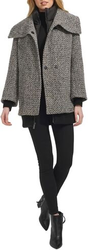 Kenneth Cole Women's Inner Quilted Bib Novelty Tweed Wool Coat in Saudi Arabia