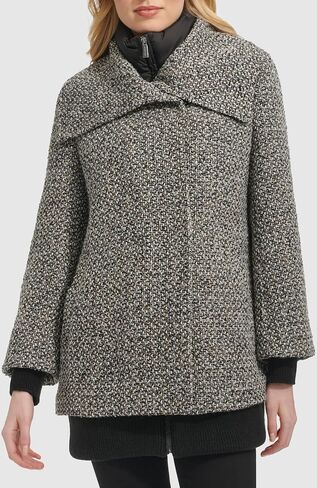 Kenneth Cole Women's Inner Quilted Bib Novelty Tweed Wool Coat in Saudi Arabia