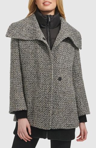 Kenneth Cole Women's Inner Quilted Bib Novelty Tweed Wool Coat in Saudi Arabia