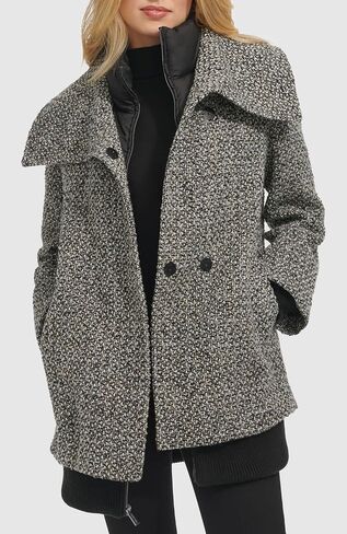 Kenneth Cole Women's Inner Quilted Bib Novelty Tweed Wool Coat in Saudi Arabia