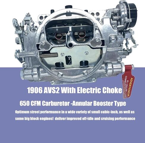 1906 AVS2 650CFM 4 Barrel Square Bore Electric Choke Annular Booster Carburetor Compatible with Chevrolet GMC 7.4L 454 engine Replacement For Edelbrock 1906 Carburetor in Saudi Arabia