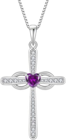 Women Cross Necklace 925 Sterling Silver Infinity Cross Necklace Heart Birthstone Pendant Religious Jewelry Gifts for Her in Kuwait