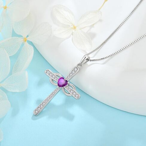 Women Cross Necklace 925 Sterling Silver Infinity Cross Necklace Heart Birthstone Pendant Religious Jewelry Gifts for Her in Kuwait