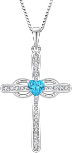 Women Cross Necklace 925 Sterling Silver Infinity Cross Necklace Heart Birthstone Pendant Religious Jewelry Gifts for Her in Kuwait