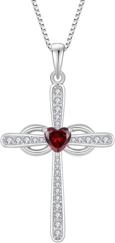 Women Cross Necklace 925 Sterling Silver Infinity Cross Necklace Heart Birthstone Pendant Religious Jewelry Gifts for Her in Kuwait
