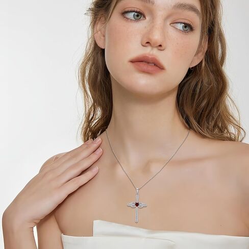 Women Cross Necklace 925 Sterling Silver Infinity Cross Necklace Heart Birthstone Pendant Religious Jewelry Gifts for Her in Kuwait