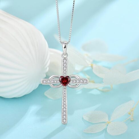 Women Cross Necklace 925 Sterling Silver Infinity Cross Necklace Heart Birthstone Pendant Religious Jewelry Gifts for Her in Kuwait
