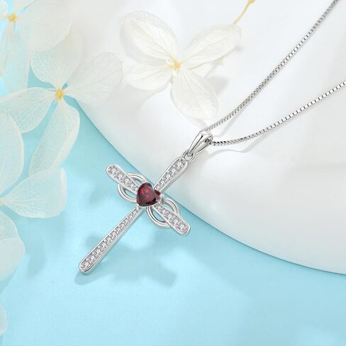 Women Cross Necklace 925 Sterling Silver Infinity Cross Necklace Heart Birthstone Pendant Religious Jewelry Gifts for Her in Kuwait
