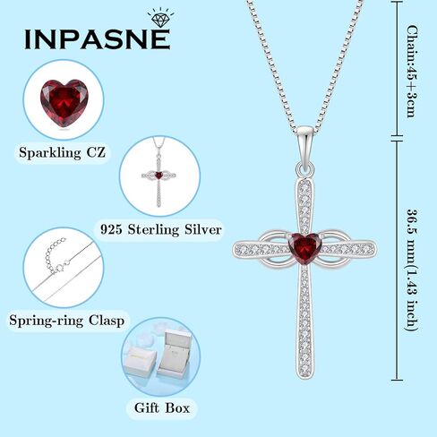 Women Cross Necklace 925 Sterling Silver Infinity Cross Necklace Heart Birthstone Pendant Religious Jewelry Gifts for Her in Kuwait