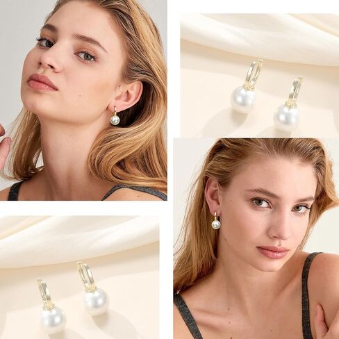 FUNRUN JEWELRY 14K Gold Pearl Earrings for Women Gold Bow Earrings Dainty Dangle Earrings for Women Pearl Bow Earrings Dangling Wedding Pearl Drop Earrings Jewelry in Saudi Arabia