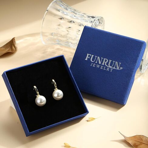 FUNRUN JEWELRY 14K Gold Pearl Earrings for Women Gold Bow Earrings Dainty Dangle Earrings for Women Pearl Bow Earrings Dangling Wedding Pearl Drop Earrings Jewelry in Saudi Arabia
