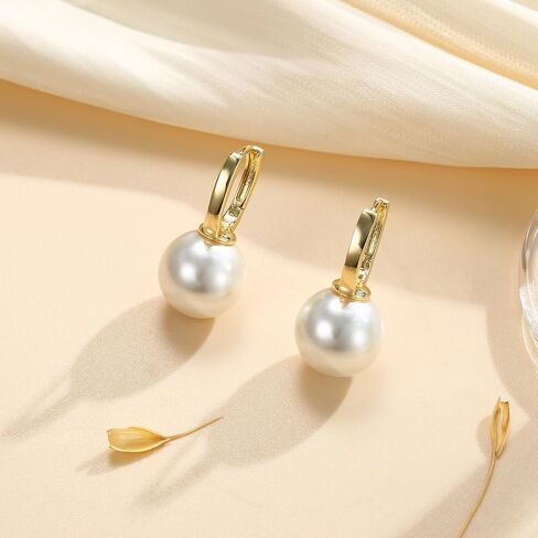 FUNRUN JEWELRY 14K Gold Pearl Earrings for Women Gold Bow Earrings Dainty Dangle Earrings for Women Pearl Bow Earrings Dangling Wedding Pearl Drop Earrings Jewelry in Saudi Arabia
