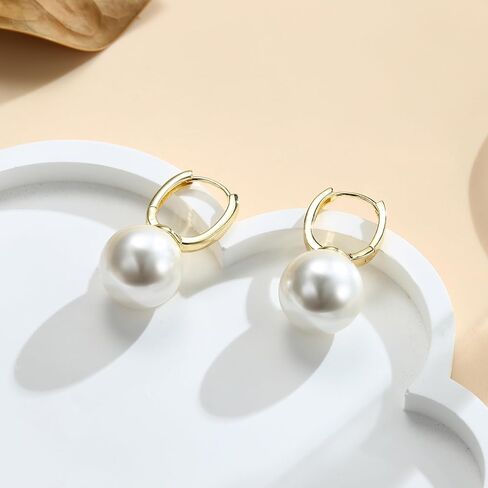 FUNRUN JEWELRY 14K Gold Pearl Earrings for Women Gold Bow Earrings Dainty Dangle Earrings for Women Pearl Bow Earrings Dangling Wedding Pearl Drop Earrings Jewelry in Saudi Arabia