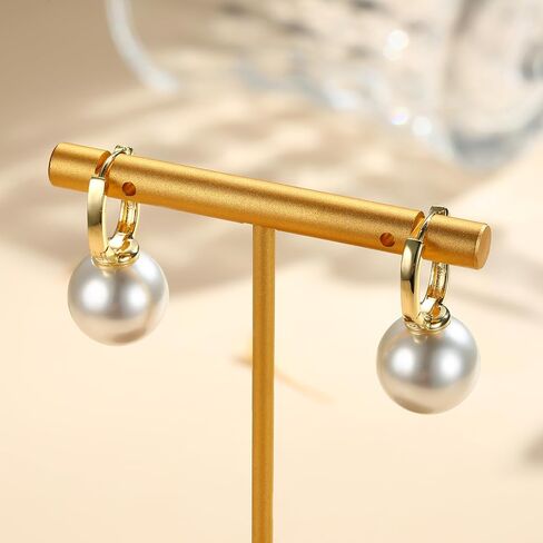 FUNRUN JEWELRY 14K Gold Pearl Earrings for Women Gold Bow Earrings Dainty Dangle Earrings for Women Pearl Bow Earrings Dangling Wedding Pearl Drop Earrings Jewelry in Saudi Arabia