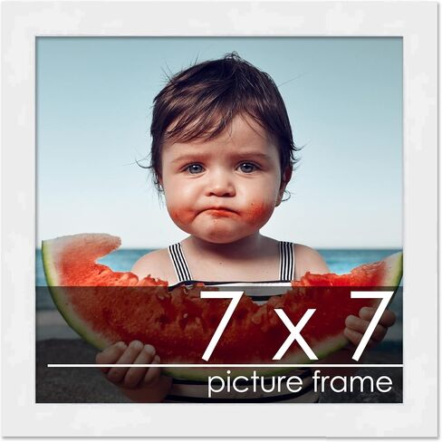 Poster Palooza 7x7 Frame White Solid Pine Wood Picture Frame | Includes UV Acrylic, Foam Board Backing & Hanging Hardware in Kuwait