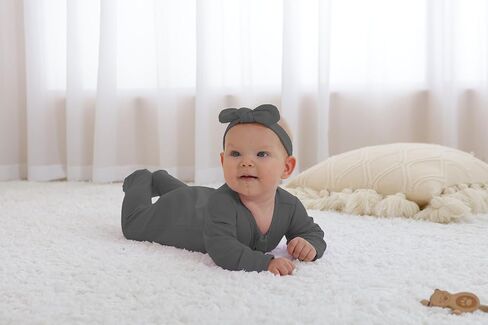 GUISBY Long Sleeve Baby Footed Pajamas with Mittens Cotton Sleepers with Zipper 3-Pack in Kuwait