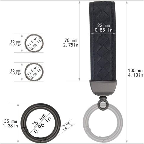 TANGSEN Black Woven Leather Keychain Handmade Knit Sheepskin Wrist Strap Fingerprint Resistant Frosted Finishes Plating Matte Metal Sturdy Detachable Key Chain Ring in Saudi Arabia