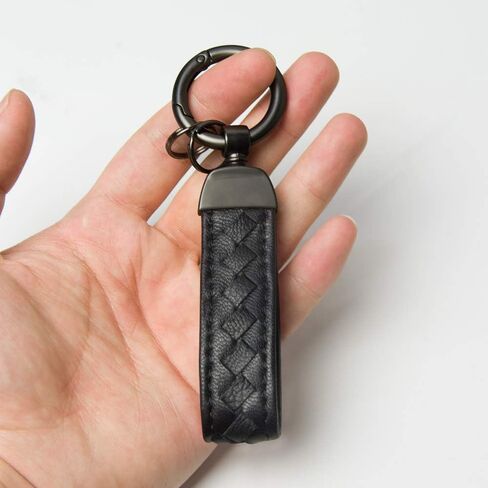 TANGSEN Black Woven Leather Keychain Handmade Knit Sheepskin Wrist Strap Fingerprint Resistant Frosted Finishes Plating Matte Metal Sturdy Detachable Key Chain Ring in Saudi Arabia