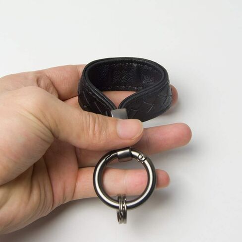 TANGSEN Black Woven Leather Keychain Handmade Knit Sheepskin Wrist Strap Fingerprint Resistant Frosted Finishes Plating Matte Metal Sturdy Detachable Key Chain Ring in Saudi Arabia