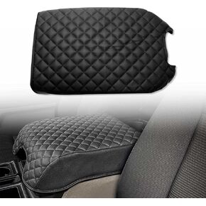 Center Console Armrest Cushion Compatible with Ford F150 2015-2020 Bucket Seat Only, Customized PU Leather Cover Protector Accessories (Black)