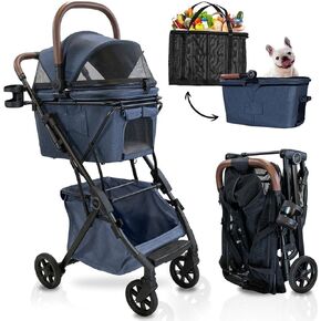 Luxury Pet Stroller & Personal Folding Shopping Cart On Premium Wheels – Lightweight Aluminum Frame – Removable Bassinet, Shopping Bag & Lower Storage Small to Medium Dogs & Cats (Shadow)