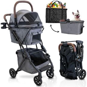 Luxury Pet Stroller & Personal Folding Shopping Cart On Premium Wheels – Lightweight Aluminum Frame – Removable Bassinet, Shopping Bag & Lower Storage Small to Medium Dogs & Cats (Shadow)