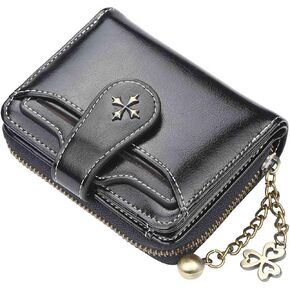 Women's retro wallet small wallet Y2K credit card bag zipper double fold wallet mini leather aesthetic wallet y2k wallet (Black)