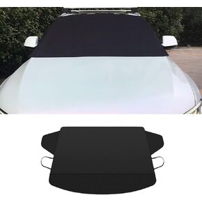 1 PC Car 75" x 62.25" x 42.25" Front Windshield Snow Cover, 600D Oxford Cloth Stowable Drawstring Closure Quick Install Frost Cover, Winter Ice Snow Outdoor Protection Accessory (Black)