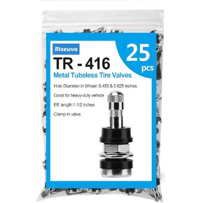 Riseuvo 25pcs TR416 Metal Tire Valve Stem - Outer Mount Metal Valve Stem High-Pressure Clamp-in Valves Fits 0.453" and 0.625" Rim Hole