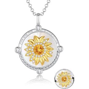 FANCIME Sunflower necklace Sterling Silver Spinning Anxiety Pendant for anti-stress, You Are My Sunshine Mother of pearl Jewelry Birthday Christmas Gifts for Women Wife Her
