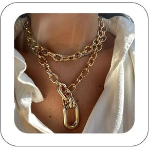 Chunky Gold Necklaces Statement Choker Necklace Paperclip Chain Layered Necklace Chain Punk Thick Necklace Accessories for Women