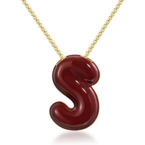 KissYan Bubble Letter Necklace, 14K Gold Plated Enamel Initial Pendant Box Chain Necklace Dainty Alphabet Jewelry for Women