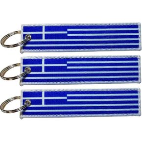 JAVD Greece Flag Keychain Tag with Key Ring - Keys, Cars, Motorcycles, Backpacks, Luggage and Gifts - EDC (3 Pack)
