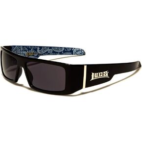 LOCS Black Harcore 58 Blue Bandana Inside Sunglasses + Free Micro Fiber Bag