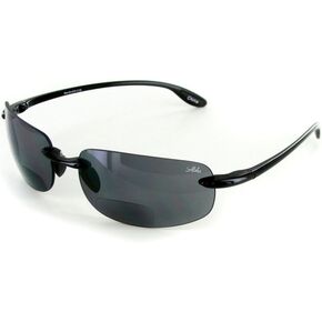 "Oahu Sun Deluxe Wrap-Around Rimless Bifocal Sunglasses (Black w/Smoke +2.00)