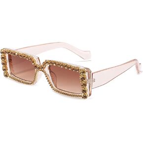 Diamond Rectangle Sunglasses For Women Fashion Men Square Sunglasses Vintage Rhinestone Sunglasses Ladies Summer Eyewear