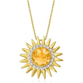 Ross-Simons 2.00 Carat Citrine and .10 ct. t.w. Diamond Sun Pendant Necklace in 18kt Gold Over Sterling. 18 inches