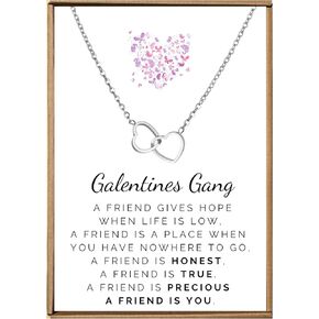 VIY Personal Card Galentines day gifts for friends, Silver double hearts necklace, Galentines gifts, Galentine gang party favors, Valentines day gifts for women friends