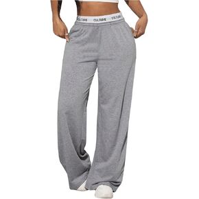 SHENHE Girl's Letter Tape Waist Sweatpants Elastic High Waist Loose Casual Track Pants