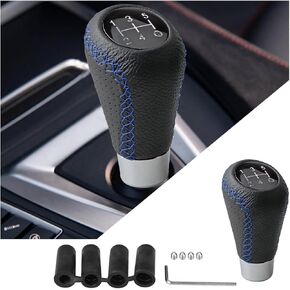 Mandark Car Gear Shift Knob, Leather 5 Speed Vehicle Shifter Handle with 4 Adaptive Parts, Auto Gear Stick Transmission Shifting Lever Replacement, Universal for Mannual SUV, Truck, Sedan（Red）