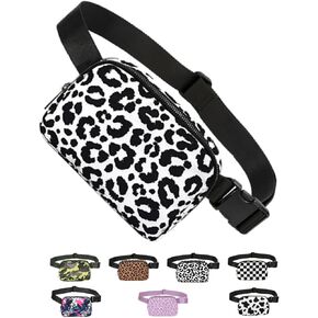 Unisex Mini Crossbody Belt Bag with Adjustable Strap Small Waist Pouch for Workout Running Traveling Hiking - A Pattern/Checker Black & White