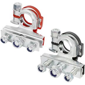 2PCS Battery Terminal Connectors, 3 Way Battery Wire Cable Connectors Kit Terminals Clamp, Positive and Negative Top Post Battery Terminal Ends with 3 Bolts for Car Boat Van
