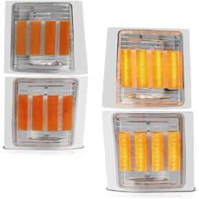 [Sequential Turn Signal] VIPMOTOZ Full LED 4PC Amber Corner Side Marker Lights Turn Signal Compatible With 1994-1999 Chevy Suburban Tahoe 1500 2500 Chrome Housing Clear Lens 4 Piece Set