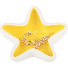 WHJY Yellow Ceramic Starfish Trinket Dish, Beachy Room Decor Aesthetic Jewelry Holder Dish, Beachy Décor, Trinket Bowl, Entryway Bowl for Keys, Cute Jewelry Dish for Desk