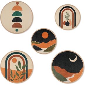 COM4SPORT 5 Pcs Boho Wall Decor, Boho Wall Art Decor,10" and 8" Set of 5 Wood Boho Wall Hanging Decor Boho Wall Decor for Bedroom,Room,Living,Apartment(Sunset)