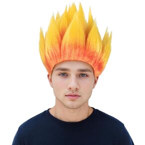 Yan Dream Flame Fire Wig Short Straight Orange Yellow Wig Men Spiked Cosplay Party Wig
