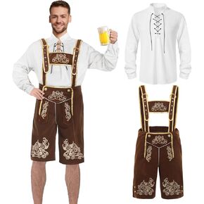 Oktoberfest Halloween Costume for Men - Brown Adult Mens German Bavarian Lederhosen Outfits for Dress up Party in Saudi Arabia