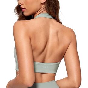 Womens Halter Longline Sports Bra Padded Low Back Yoga Bar Workout Crop Top with Built in Bra