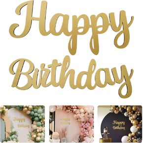 Happy Birthday Wooden Sign, Gold Balloon Arch Backdrop Decorations, Party Wall Photo Prop (Golden 1)