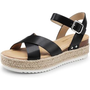 DREAM PAIRS Women's Stylish Platform Espadrille Wedge Sandals Round Toe Summer Causal Shoes Crisscross Band Adjustable Ankle Strap Buckle